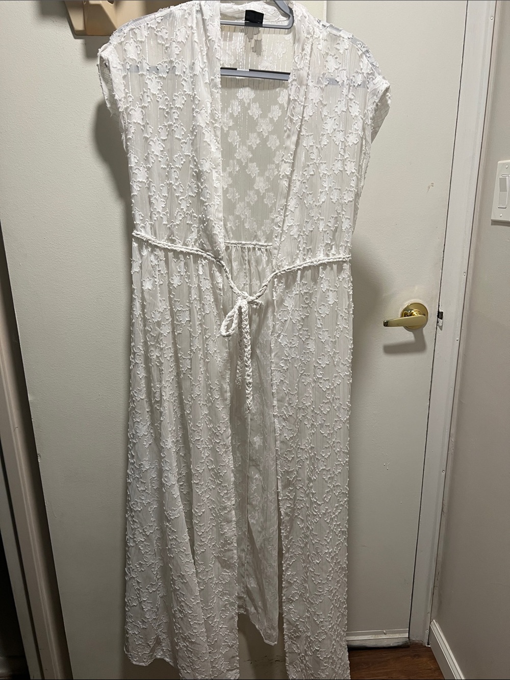 Express White Sheer Lace Vest with Braided Tie